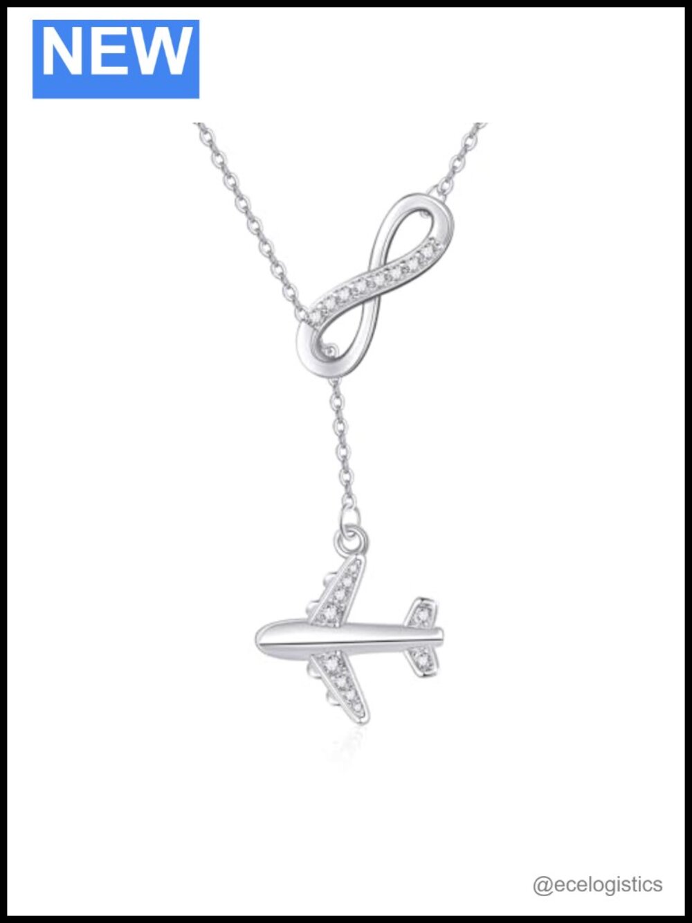 925 Sterling Silver Airplane Y Necklace Infinity Pendant Travel Gift